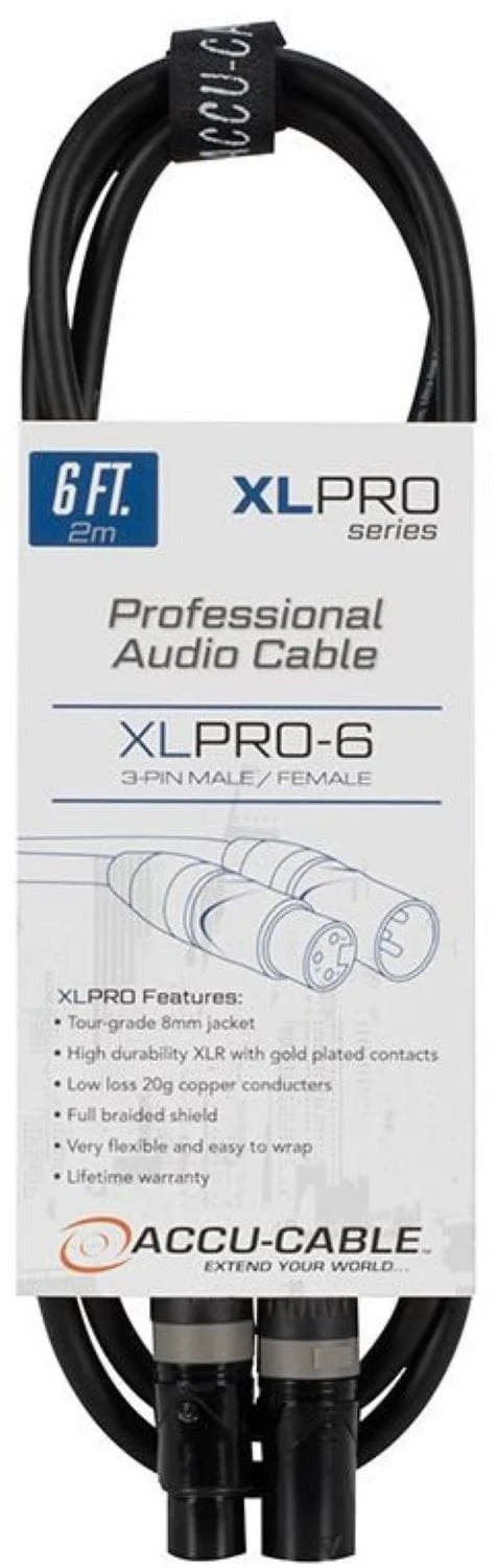 Accu-Cable 6-Foot PRO XLR Male to XLR Female Microphone Cable