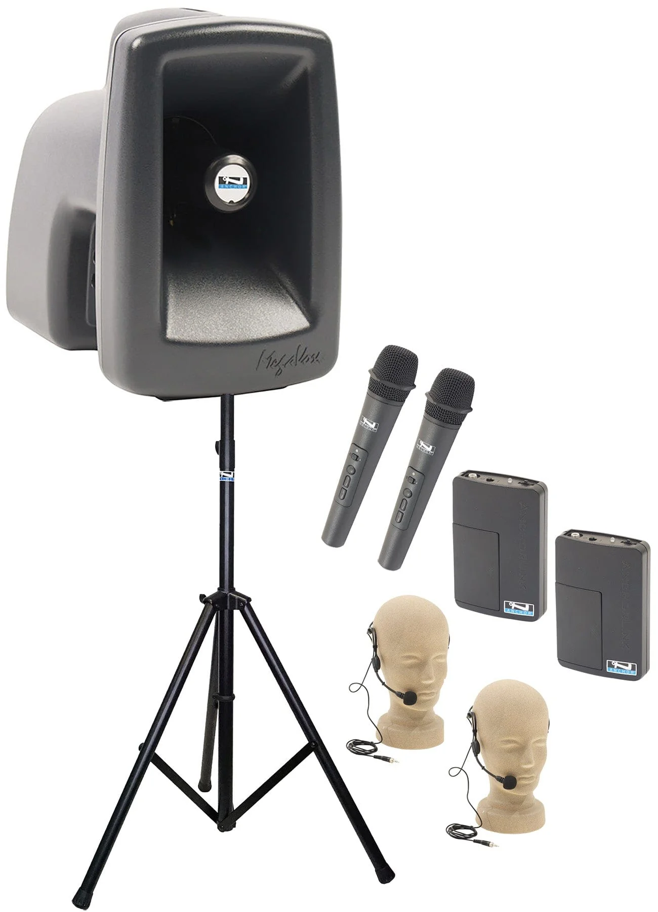 Anchor Audio 512425 MegaVox System 4 - 2x Handheld / 2x Headband Wireless Microphones