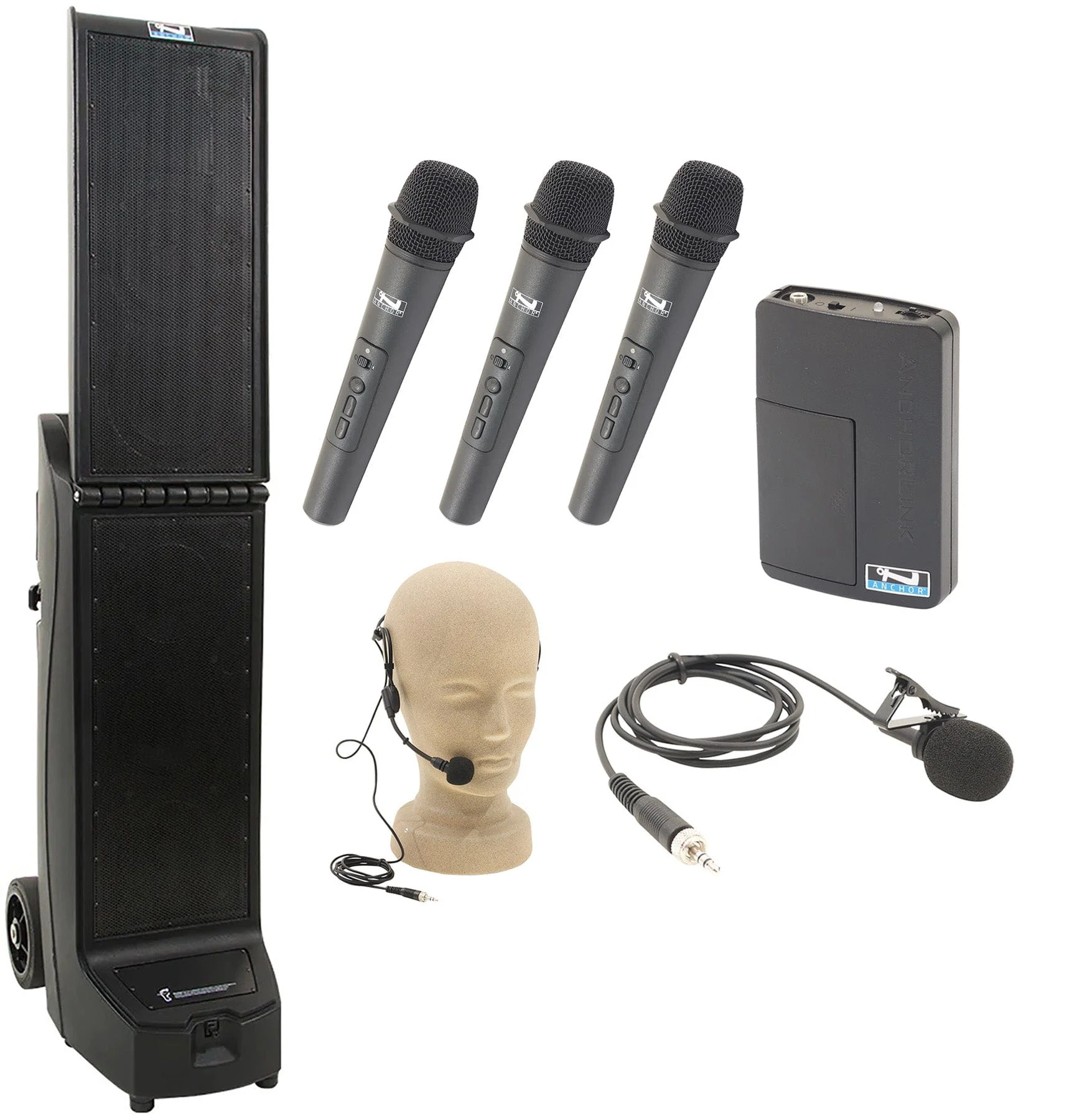 Anchor Audio 915439 Bigfoot 2 System X4 - Anchor-Air / 3 Handheld / 1 Lapel / 1 Headband Microphones