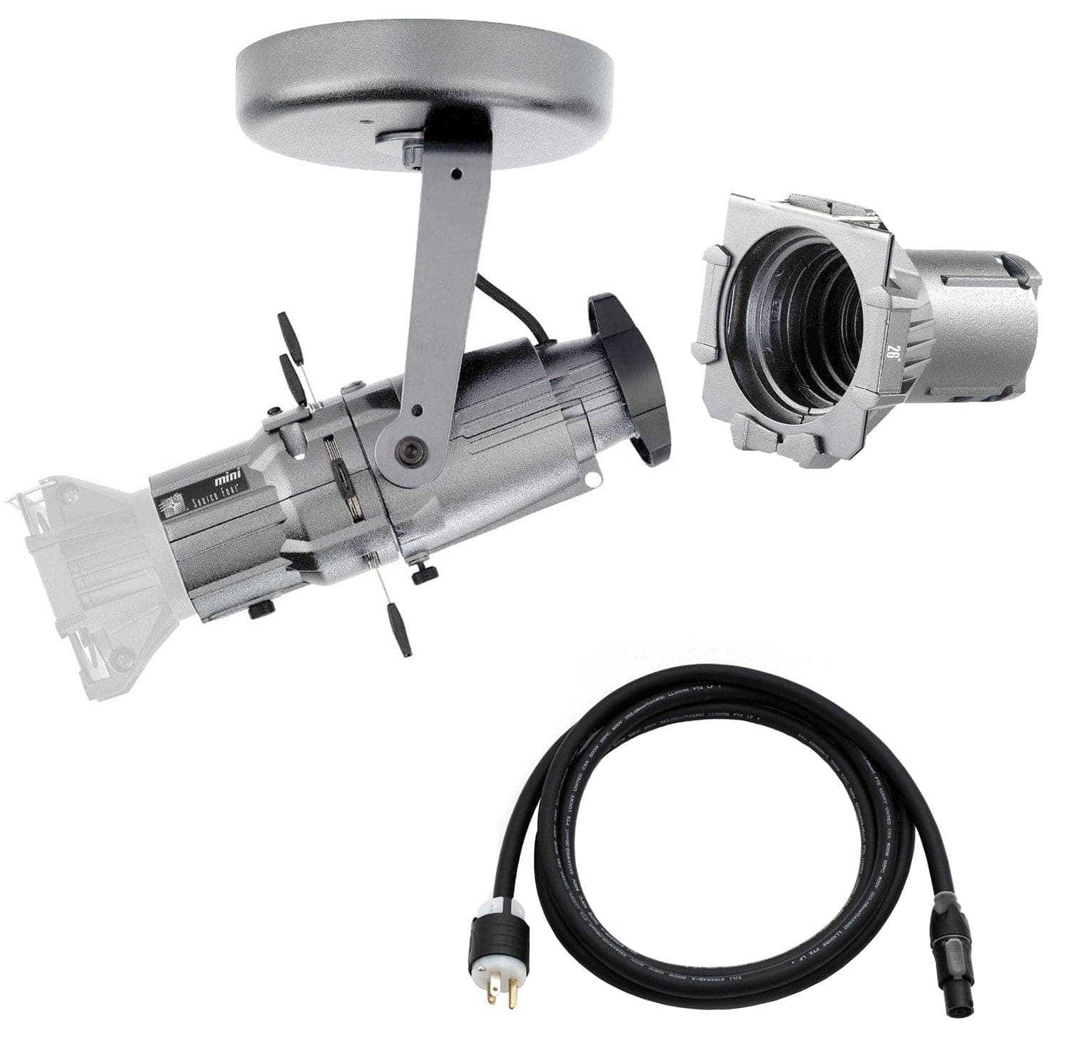 ETC Source Four Mini Gallery LED Ellipsoidal 2700 K - 26-Degree Lens Tube with Edison Plug - Silver (Canopy)