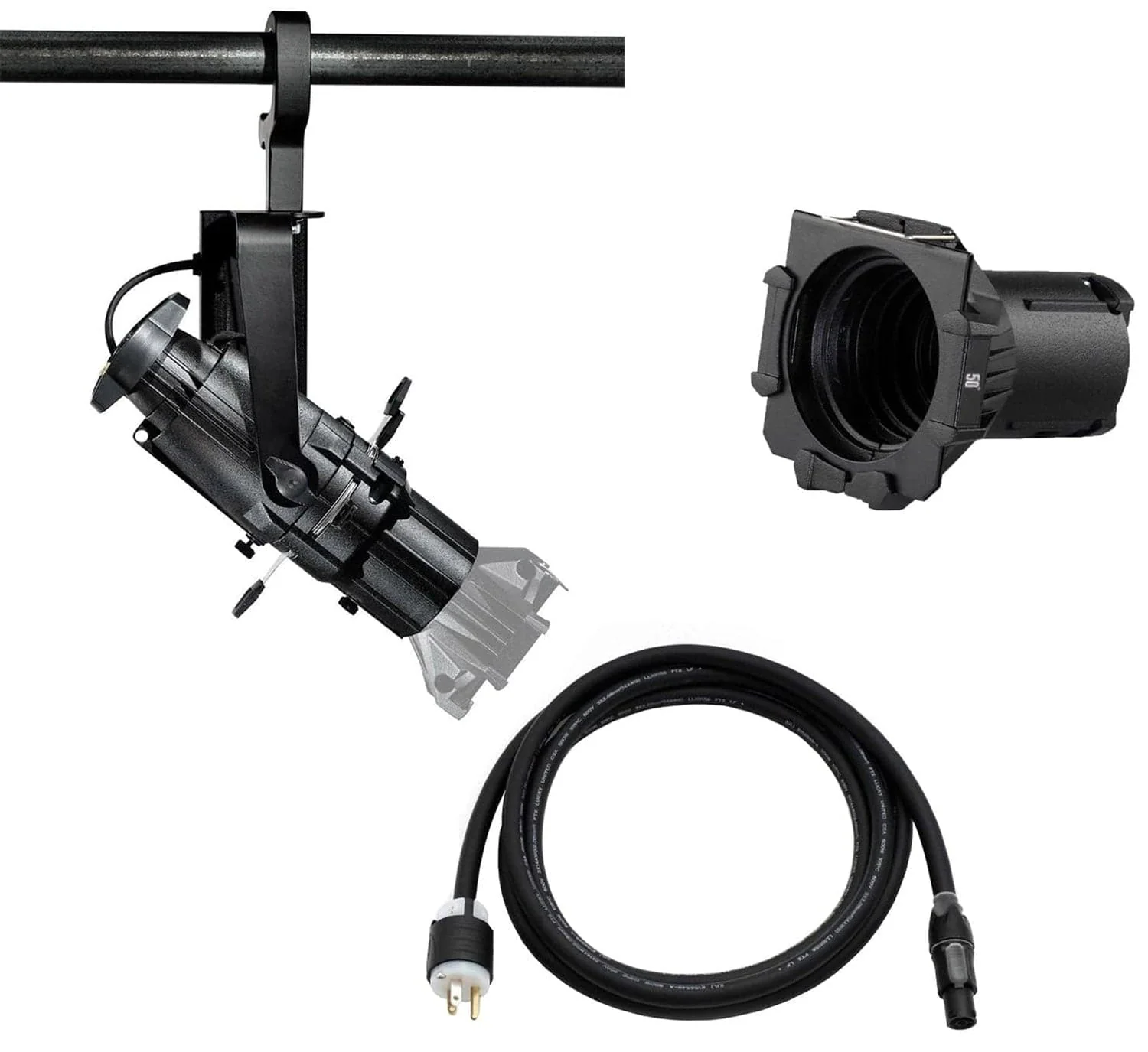 ETC Source Four Mini Gallery LED Ellipsoidal 3000 K - 50-Degree Lens Tube with Edison Plug - Black (Portable)