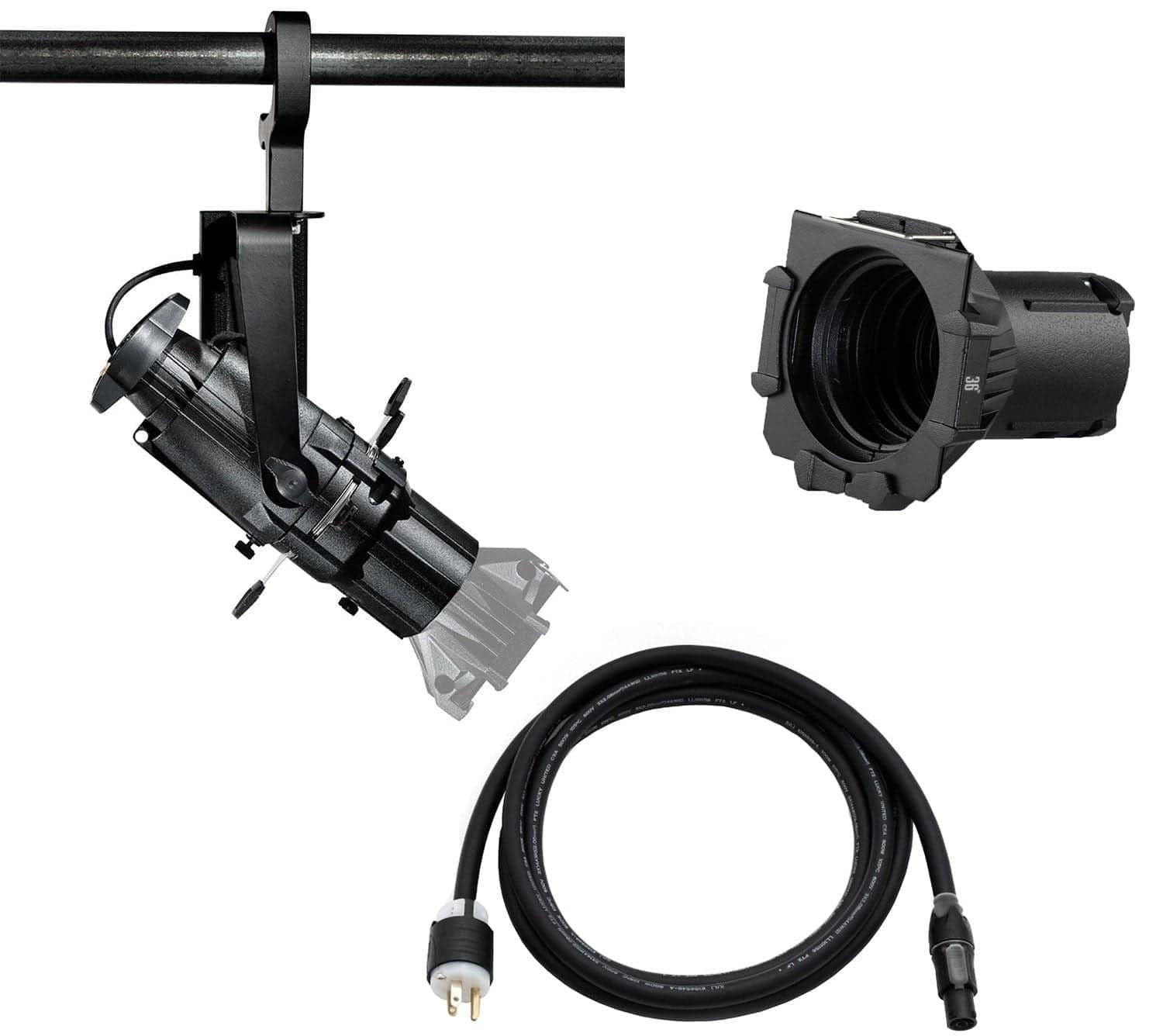 ETC Source Four Mini LED Ellipsoidal 3000 K with 36-Degree Lens Tube and Edison Plug - Black (Portable)