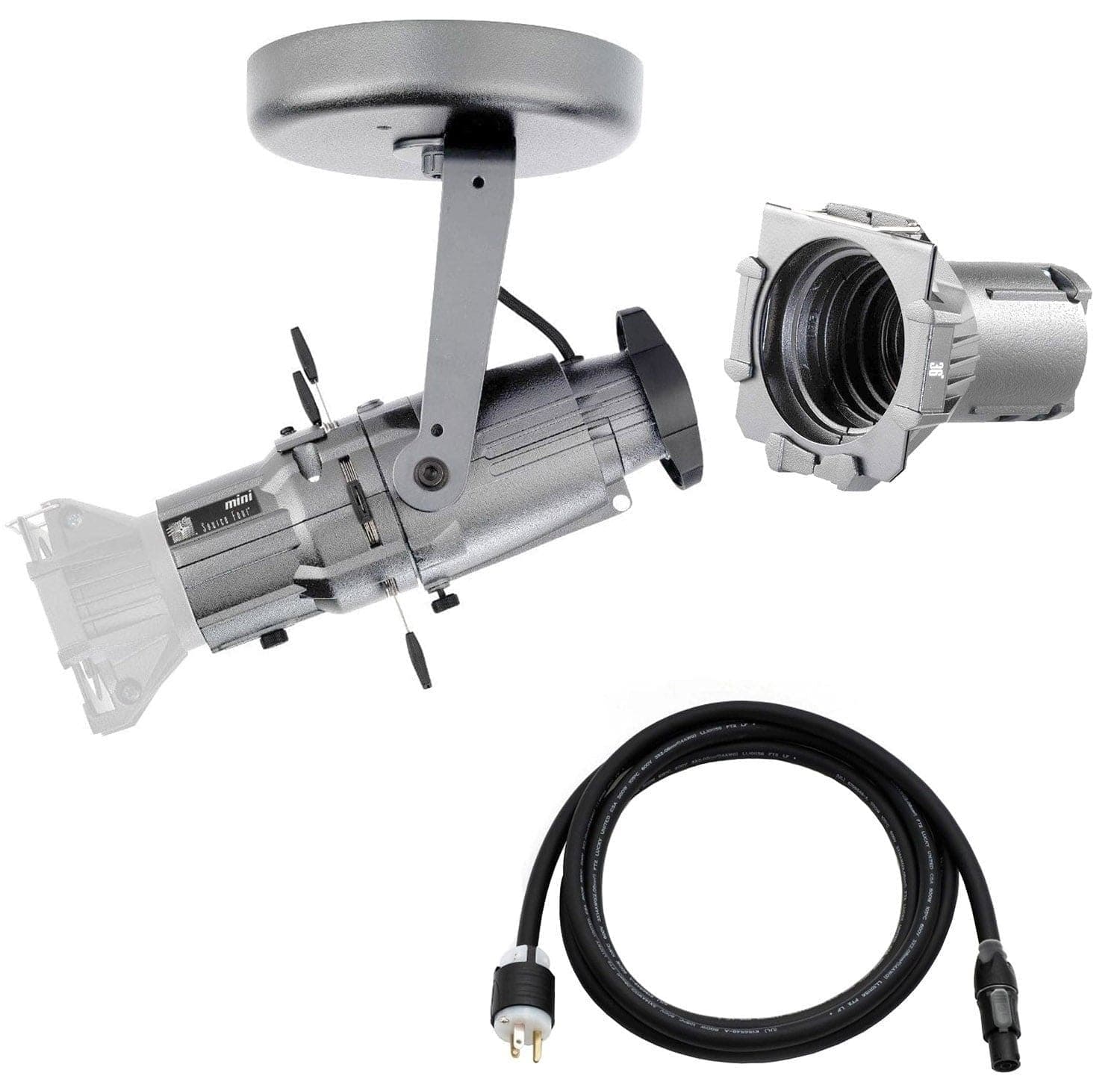 ETC Source Four Mini LED Ellipsoidal 3000 K with 36-Degree Lens Tube and Edison Plug - Silver (Canopy)