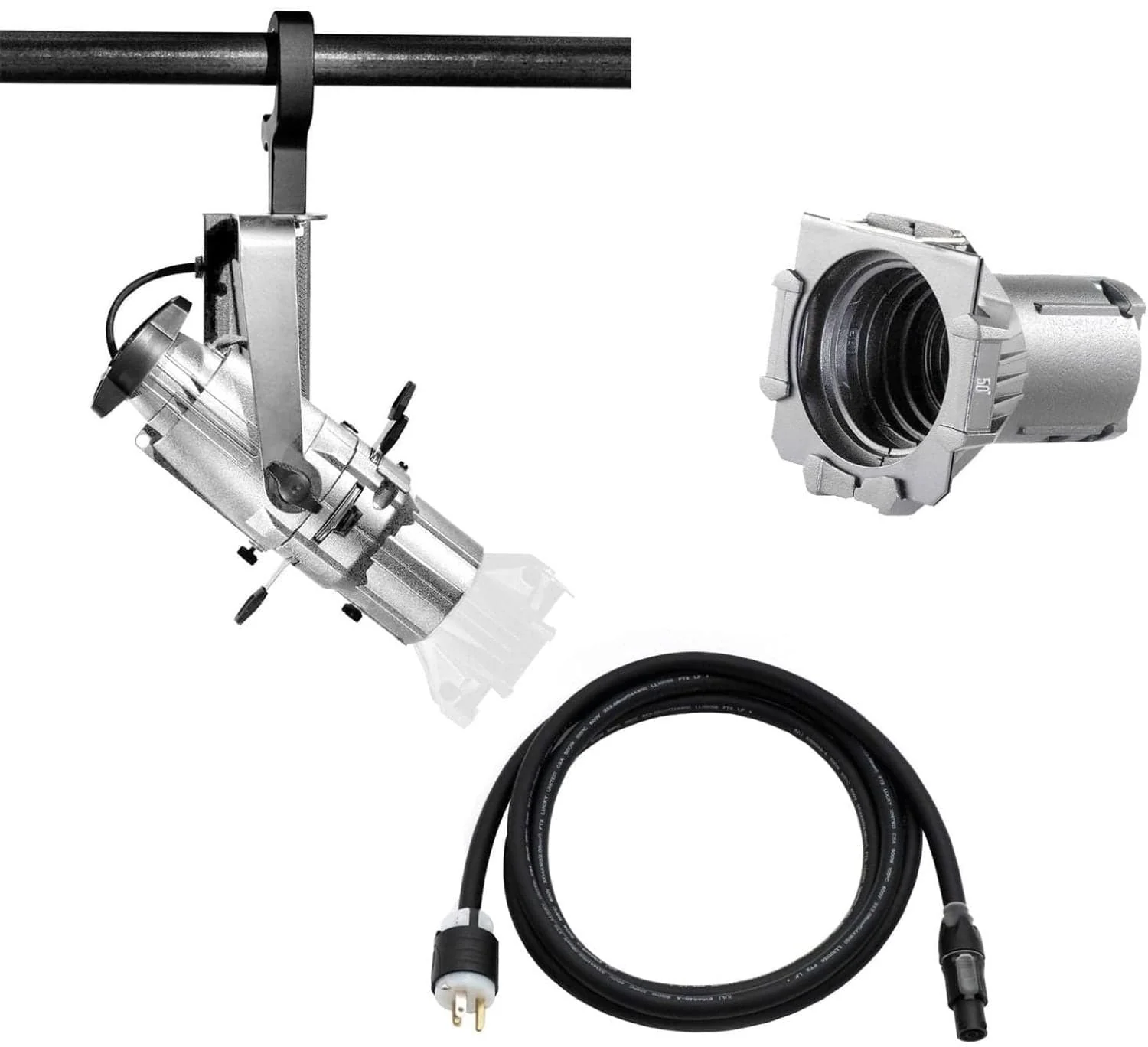 ETC Source Four Mini LED Ellipsoidal 4000 K with 50-Degree Lens Tube and Edison Plug - Silver (Portable)