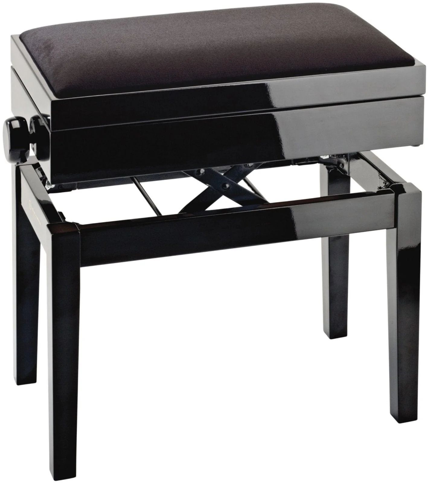 K&M 13950.100.21 Complete Wooden Frame Piano Bench with Storage - Black Gloss with Black Velvet Seat - Image 3
