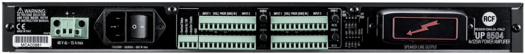 RCF UP-8504 Power Amplifier - 4x 125 Watt - Class D (70V/ 4 Ohm/ 2 Inputs Per Channel) - Image 4