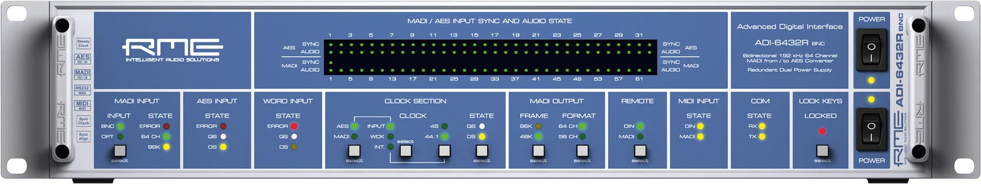 RME ADI6432 R BNC Single-Mode 24-Bit / 192 Kilohertz 2x64-Channel MADI to AES Converter