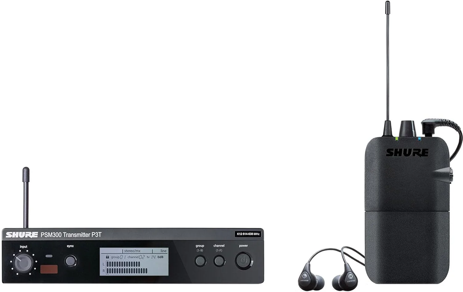 Shure P3TR112GR-J13 PSM300 Wireless System with SE112-GR Earphones - G20 Band