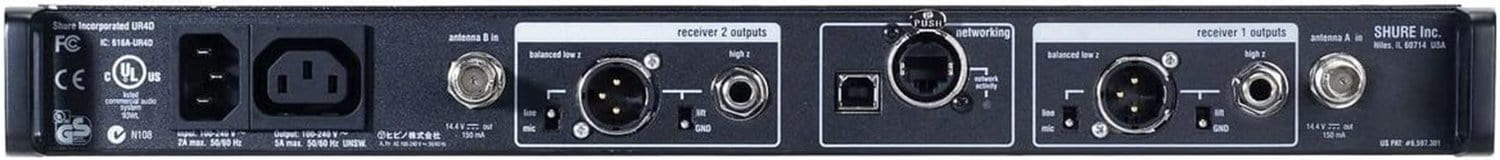 Shure UR4D-J5 2-Ch RF Receiver UHF 578-638 Mhz - Image 2