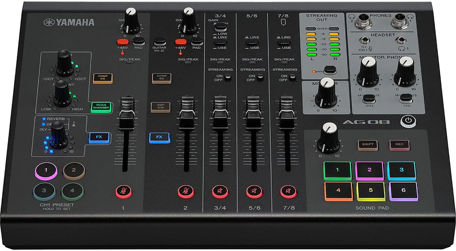 Yamaha AG08-B 8-Channel Mixer/USB Interface for IOS/Mac/PC - Black - Image 2