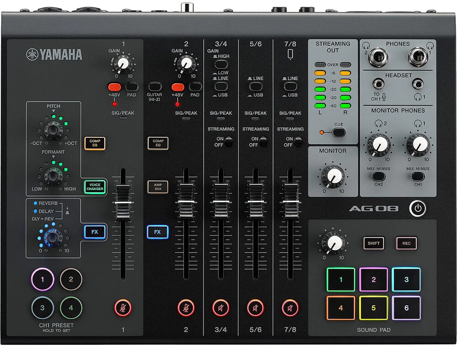 Yamaha AG08-B 8-Channel Mixer/USB Interface for IOS/Mac/PC - Black - Image 3